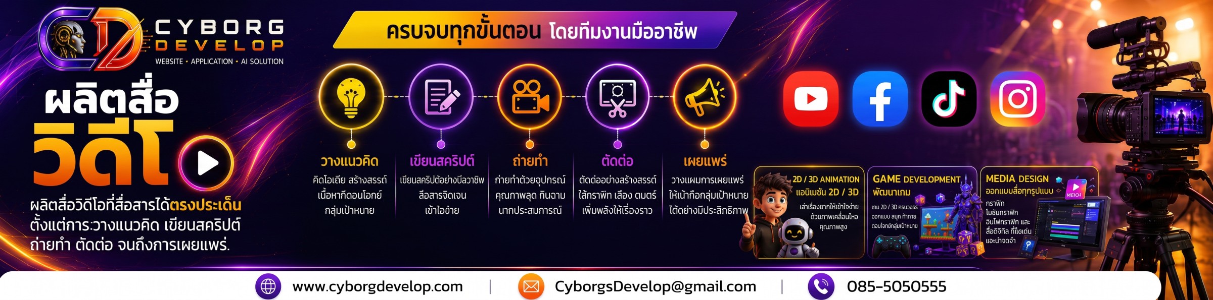 บริการผลิตสื่อวิดีโอ Cyborg Develop — Corporate Video, Motion Graphic, Live Streaming โทร 085-5050555